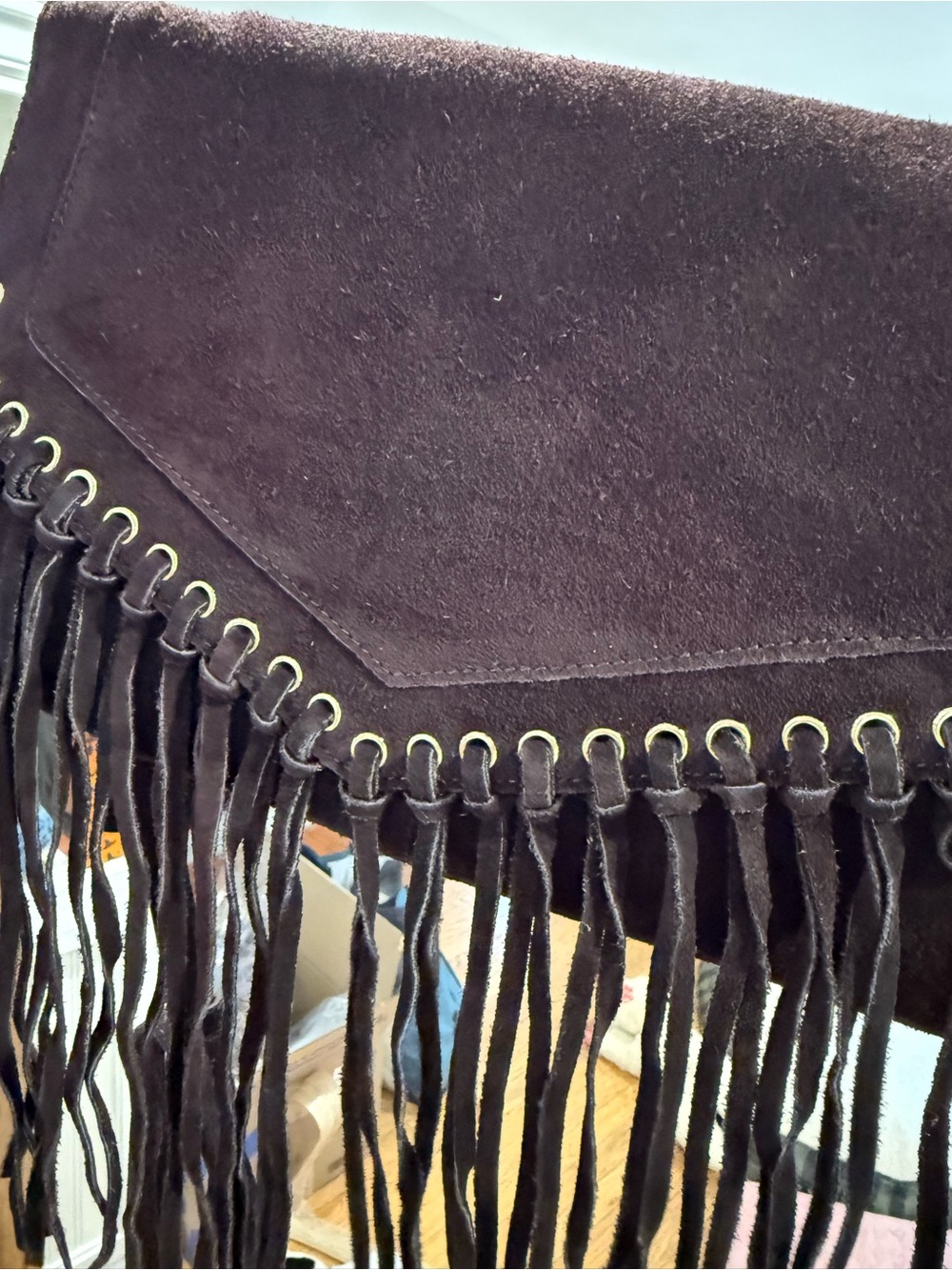 Haute Hippie Fringed Suede Crossbody Bag - Dark Brown NWT - Picture 2 of 3